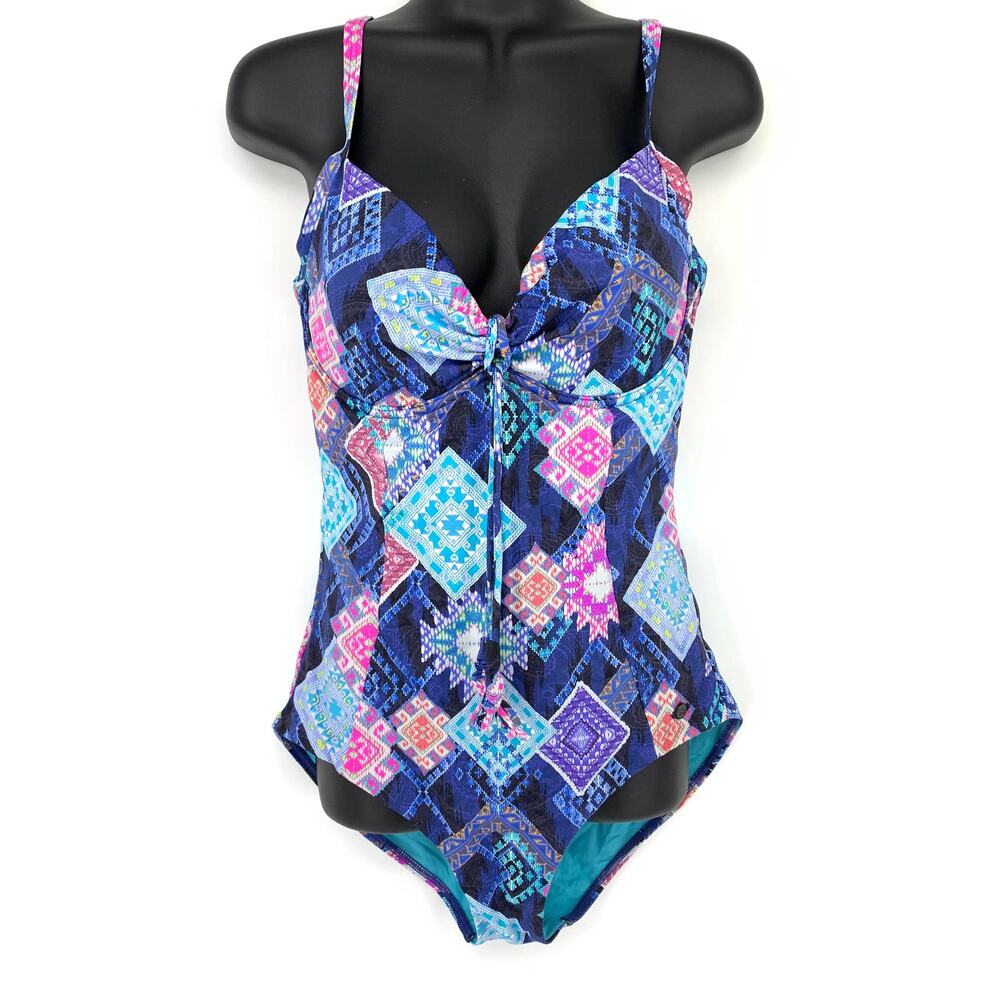 Sunseeker Swimsuit Women's Size 12 B/C Twist Front Underwire One Piece Blue Pink
